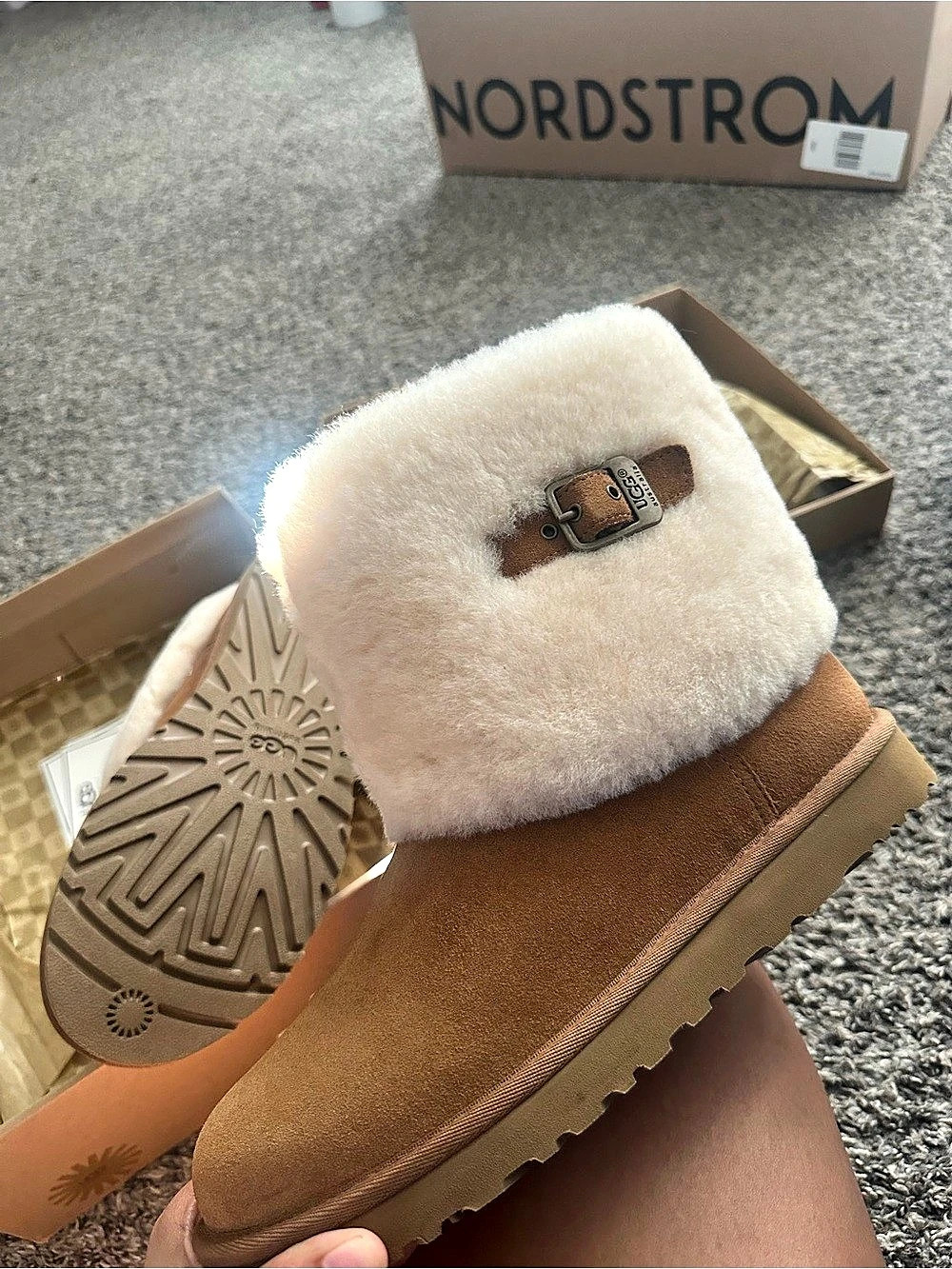 UGG Ellee Boot Shearling Cuff Winter Boots Brown & Cream US 8